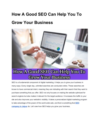 How A Good SEO Can Help You To Grow Your Business