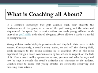 What is coaching all about?