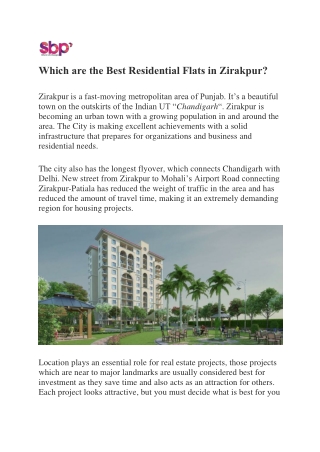 Which are the Best Residential Flats in Zirakpur?