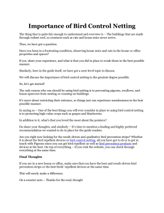 Importance of Bird Control Netting