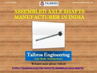 Top Assembled Axle Shafts Manufacturer In India