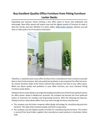 Buy Excellent Quality Office Furniture from Fitting Furniture Locker Banks
