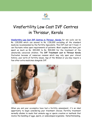 Vinsfertility Low Cost IVF Centres in Thrissur, Kerala