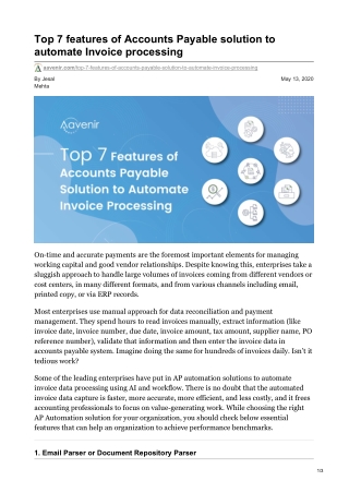 Top 7 features of Accounts Payable solution to automate Invoice processing