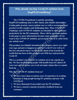 Why should you buy Covid-19 Antidote from StopPSAFromRising?