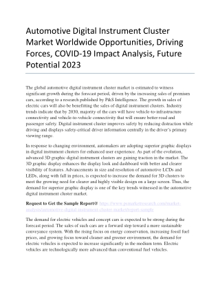 Automotive Digital Instrument Cluster Market Segments, Size, Industry Analysis and Opportunities