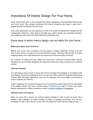 Importance of Interior Design for Your Home