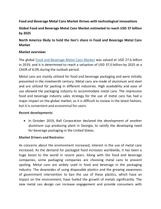 Food and Beverage Metal Cans Market thrives with technological innovations
