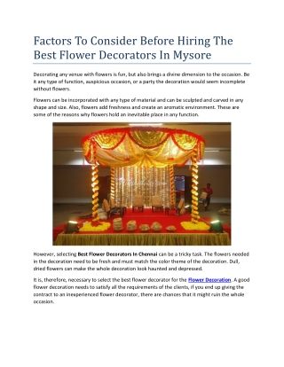 Factors To Consider Before Hiring The Best Flower Decorators In Mysore