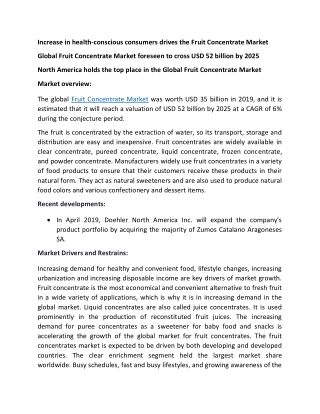 Increase in health-conscious consumers drives the Fruit Concentrate Market