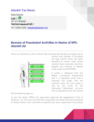 Beware of Fraudulent Activities in Name of NPS - Alankit Ltd Tax News