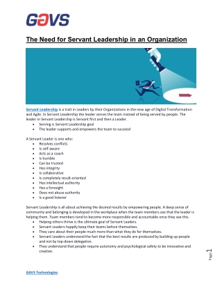 The Need for Servant Leadership in an Organization