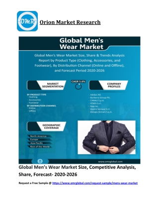 Global Men’s Wear Market Size, Competitive Analysis, Share, Forecast- 2020-2026
