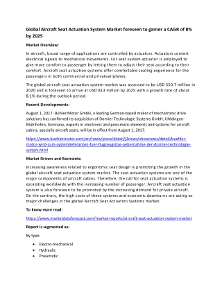 Aircraft Seat Actuation System Market Size and Competitive Analysis Report 2025