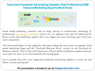 Important Facebook Advertising Updates That Professional B2B Inbound Marketing Experts Must Know