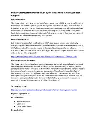 Military Laser Systems Market Size and Share to 2025