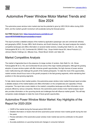 Automotive Power Window Motor Market Forecast, News and Size 2024