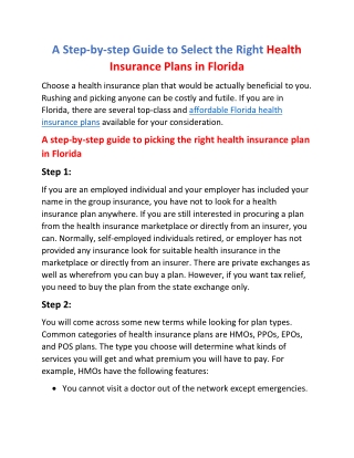 A Step-by-step Guide to Select the Right Health Insurance Plans in Florida