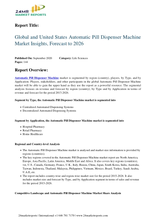 Automatic Pill Dispenser Machine Market Insights, Forecast to 2026