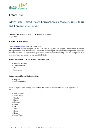 Leukapheresis Market Size, Status and Forecast 2020-2026