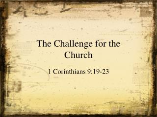 The Challenge for the Church