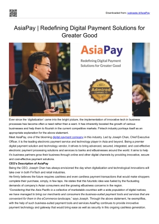 AsiaPay | Redefining Digital Payment Solutions for Greater Good