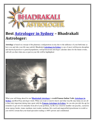 Best Astrologer in Sydney – Bhadrakali Astrologer: