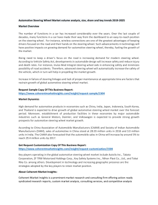 Automotive Steering Wheel Market volume analysis, size, share and key trends 2019-2025