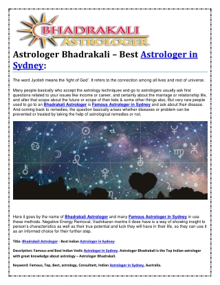 Astrologer Bhadrakali – Best Astrologer in Sydney: