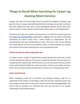 Things to Recall When Searching for Carpet rug cleaning Miami Services