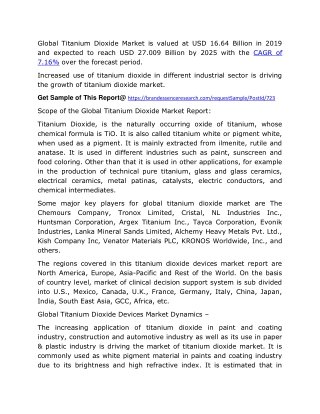Titanium Dioxide (TiO2) Market Size, Share, Global Industry Analysis, Revenue, Trend And Top Growing Companies to 2025
