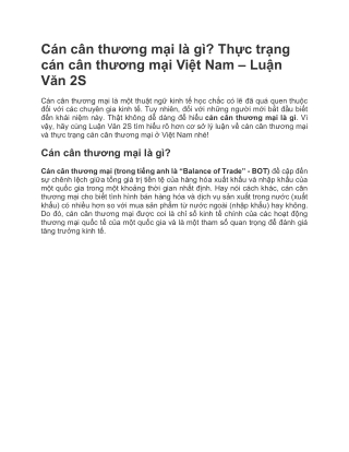 Cán cân thương mại là gì? Thực trạng cán cân thương mại Việt Nam - Luận Văn 2S