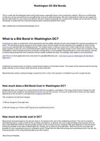 Washington DC Bid Bonds