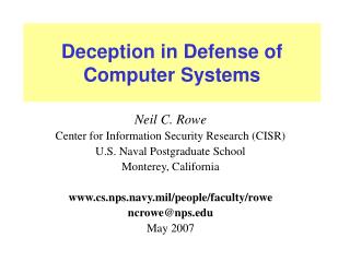 Deception in Defense of Computer Systems