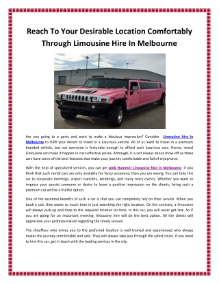 Reach To Your Desirable Location Comfortably Through Limousine Hire In Melbourne