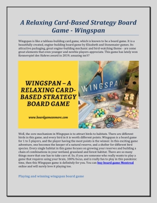 A Relaxing Card-Based Strategy Board Game - Wingspan