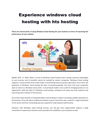 Experience windows cloud hosting with hts hosting