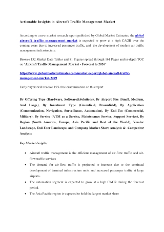 Global Aircraft Traffic Management Market Size, Trends & Analysis with COVID-19 Impact - Forecasts 2026
