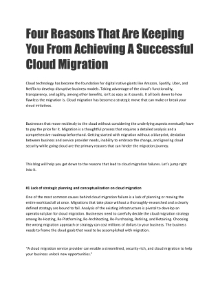 Four Reasons That Are Keeping You From Achieving A Successful Cloud Migration