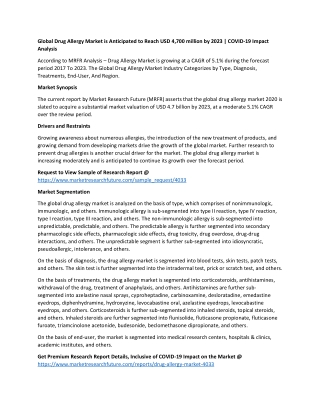 Global Drug Allergy Market is Anticipated to Reach USD 4,700 million by 2023 | COVID-19 Impact Analysis