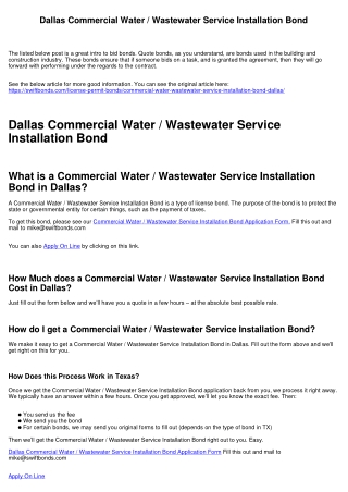 Dallas Commercial Water / Wastewater Service Installation Bond