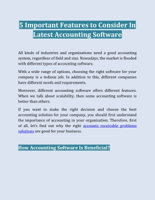 5 Important Features To Consider In Latest Accounting software
