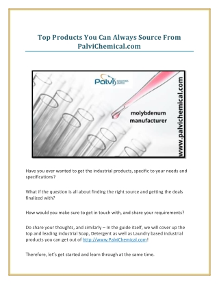 Top Products You Can Always Source From PalviChemical.com (Explained)