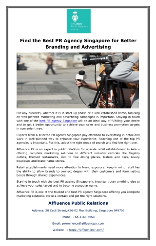 Find the Best PR Agency Singapore for Better Branding and Advertising