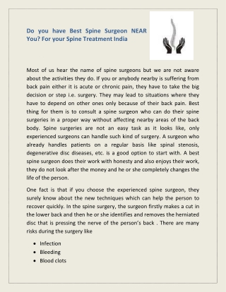 Get treated by Best Spine surgeon in Bangalore, India