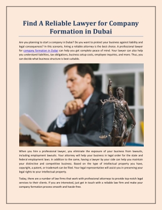 Find A Reliable Lawyer for Company Formation in Dubai