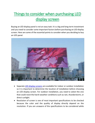 Things to consider when purchasing LED display screen