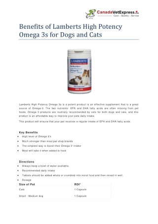 Benefits of Lamberts High Potency Omega 3s for Dogs and Cats - CanadaVetExpress
