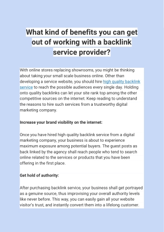 What kind of benefits you can get out of working with a backlink service provider?