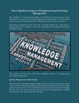 Three significant impacts of Implementing Knowledge Management